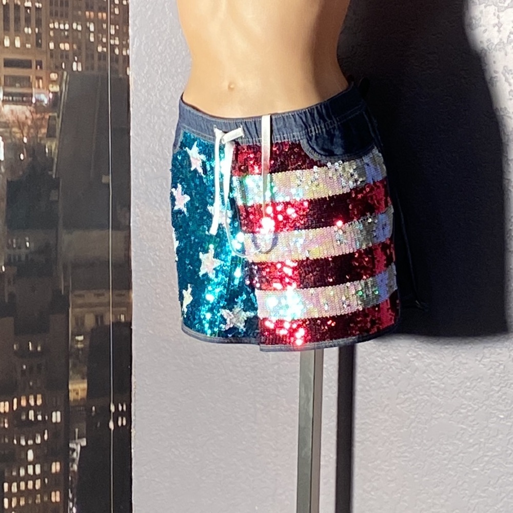 JUICY COUTURE - shorts: American flag sequined denim jeans w adj. tie waist - XL - Picture 5 of 16